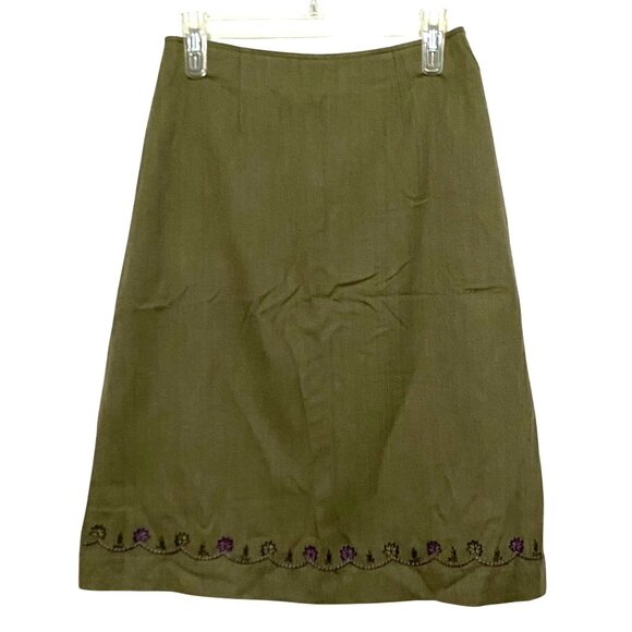 Vintage Womens A-line Skirt Size 6 Light Olive Green Embroidered Floral Mature - Picture 1 of 5